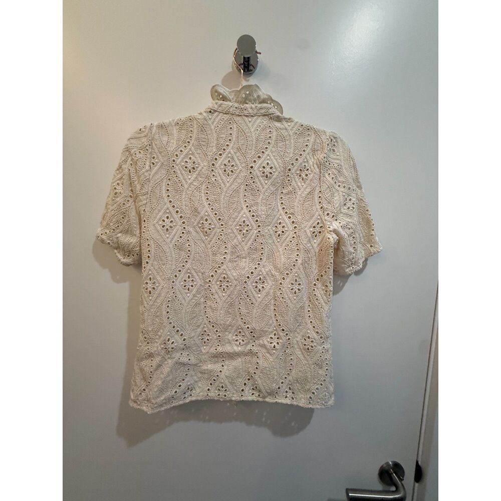 Sézane Cream Eyelet Lace Ruffle Top Size 34 (US XS) Parisian - Picture 3 of 9
